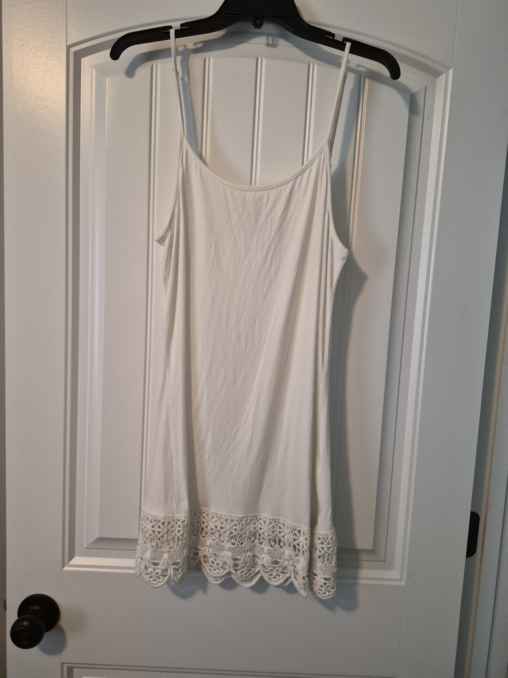 The Pink Tulip White Crochet Hem Slip Dress Cami Tank Tunic Womens Size L